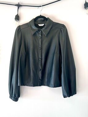 Reitmans Black Faux Leather Button-Front Jacket